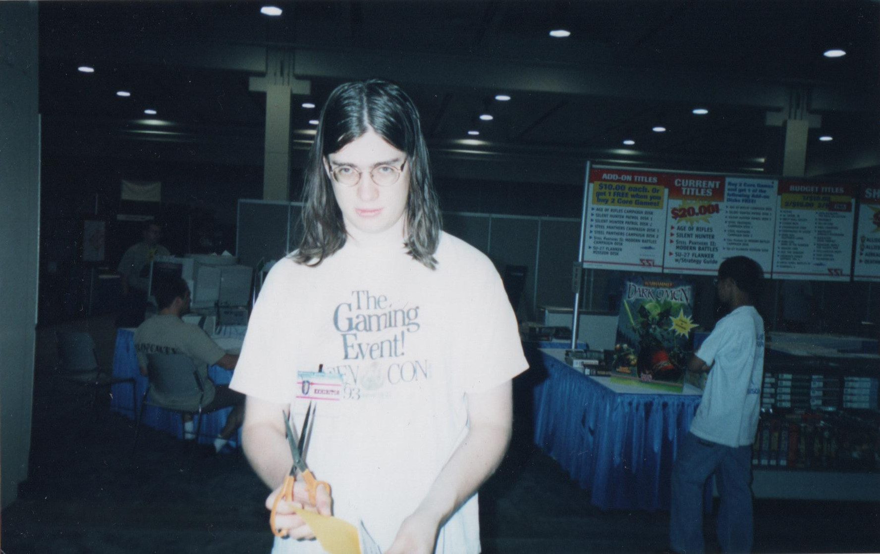 GenCon '97 - Look how excited I am to be working the exhibit hall, and rocking my GenCon '93 shirt!